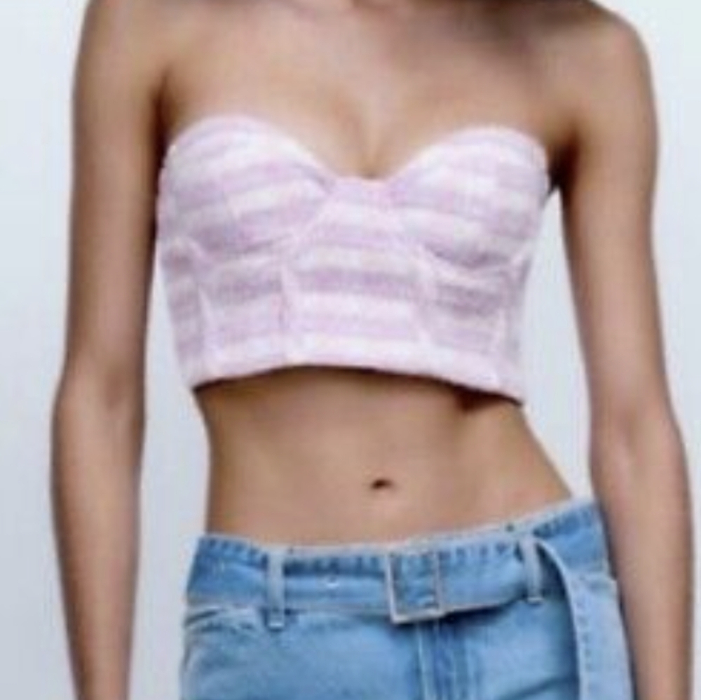 Zara pink purple tweed bustier crop top pastel new small